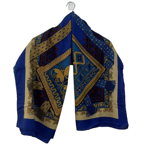 HERMES Carrejean/Shawl Carre 140 - Blue Beige Multi Cashmere Silk Scarf - Picture 2 of 5